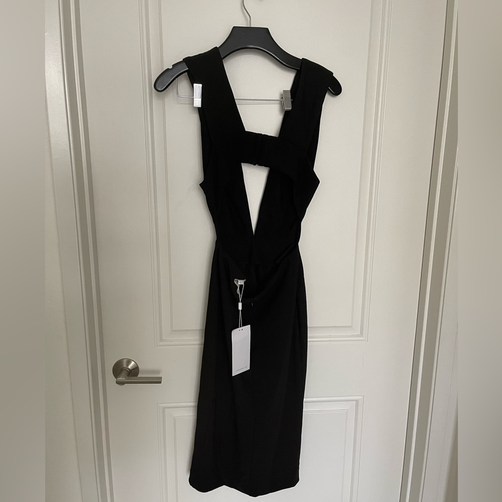 SOLACE LONDON Party midi black dress; open back; brand new with tag on